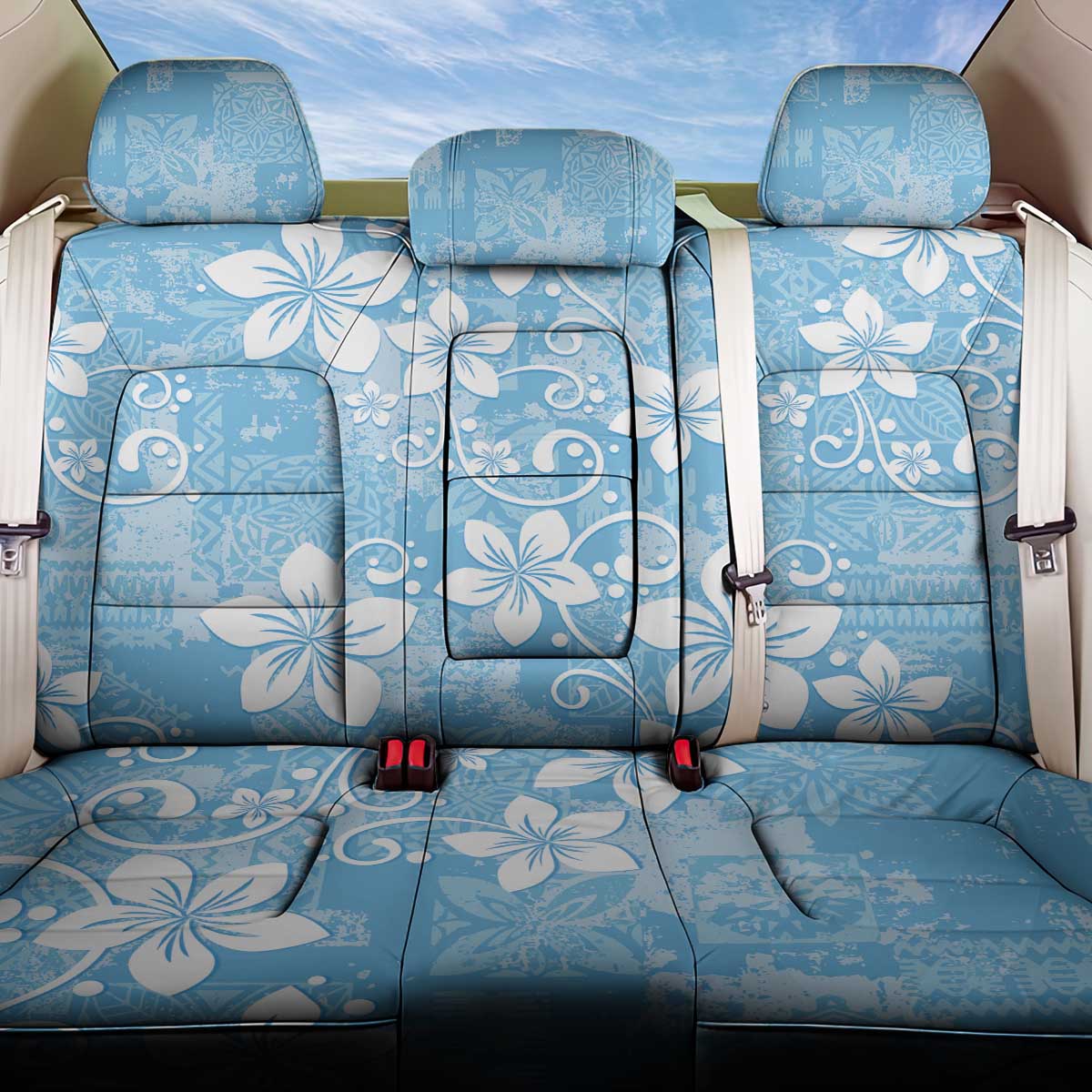 Fiji Tapa Pattern Back Car Seat Cover Plumeria Floral