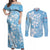 Fiji Tapa Pattern Couples Matching Off Shoulder Maxi Dress and Long Sleeve Button Shirt Plumeria Floral