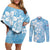 Fiji Tapa Pattern Couples Matching Off Shoulder Short Dress and Long Sleeve Button Shirt Plumeria Floral