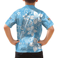 Fiji Tapa Pattern Family Matching Long Sleeve Bodycon Dress and Hawaiian Shirt Plumeria Floral LT01 - Polynesian Pride