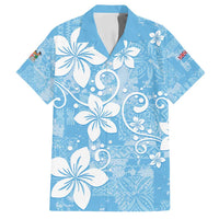 Fiji Tapa Pattern Family Matching Long Sleeve Bodycon Dress and Hawaiian Shirt Plumeria Floral LT01 Dad's Shirt - Short Sleeve Blue - Polynesian Pride