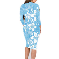 Fiji Tapa Pattern Family Matching Long Sleeve Bodycon Dress and Hawaiian Shirt Plumeria Floral LT01 - Polynesian Pride
