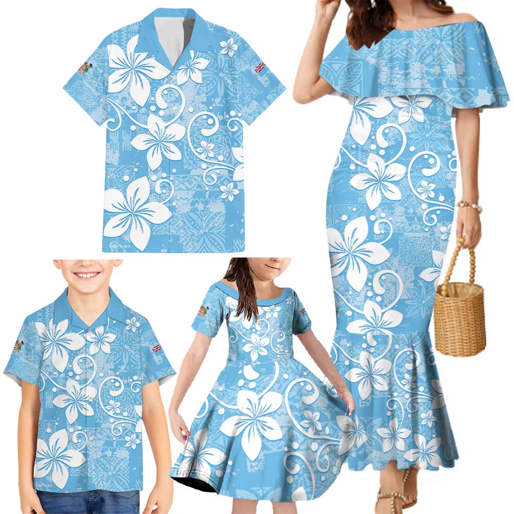 Fiji Tapa Pattern Family Matching Mermaid Dress and Hawaiian Shirt Plumeria Floral LT01 - Polynesian Pride