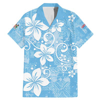 Fiji Tapa Pattern Family Matching Mermaid Dress and Hawaiian Shirt Plumeria Floral LT01 Dad's Shirt - Short Sleeve Blue - Polynesian Pride
