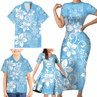 Fiji Tapa Pattern Family Matching Short Sleeve Bodycon Dress and Hawaiian Shirt Plumeria Floral LT01 - Polynesian Pride