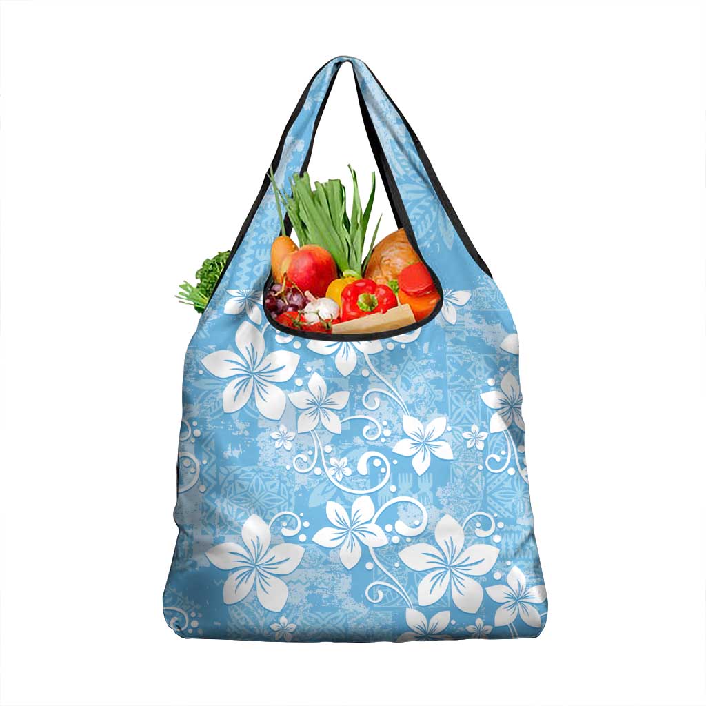 Fiji Tapa Pattern Grocery Bag Plumeria Floral