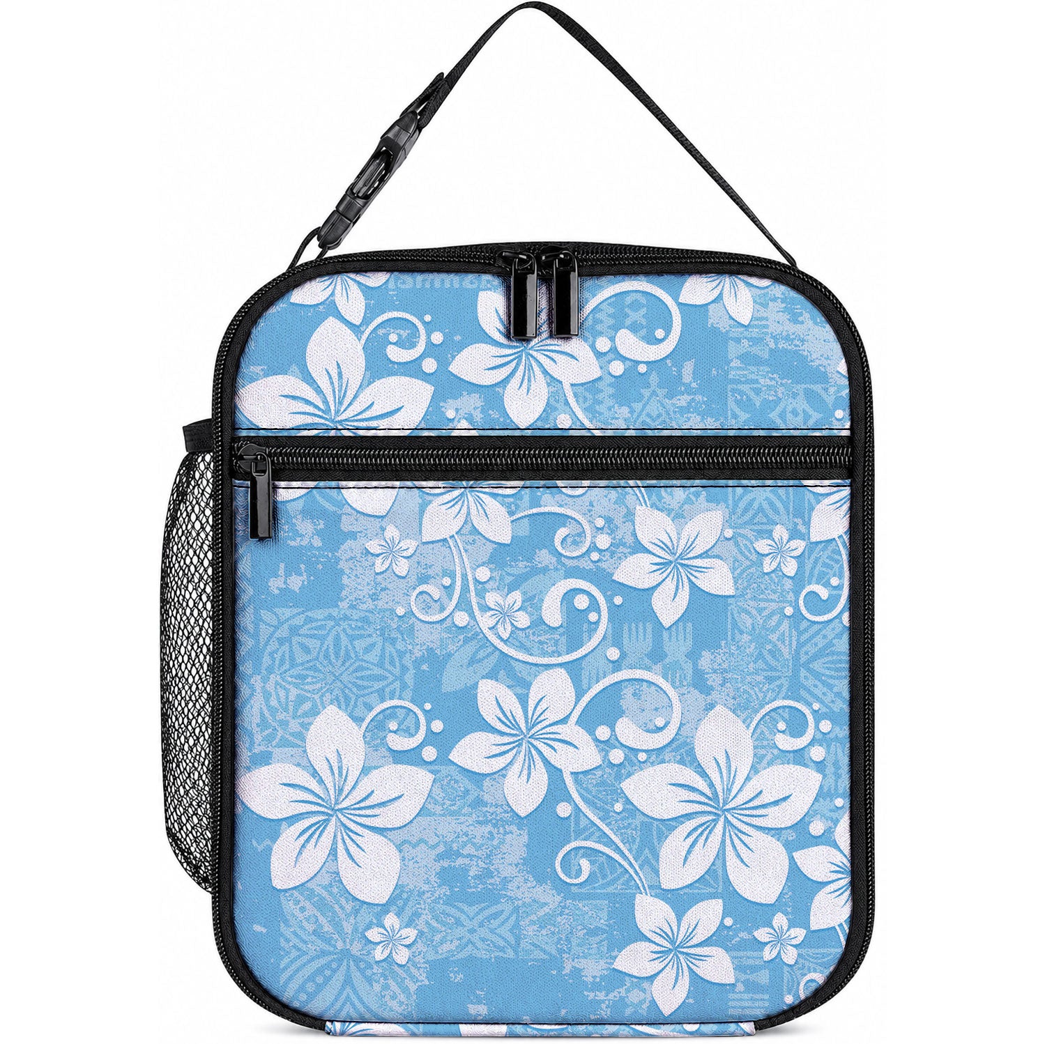 Fiji Tapa Pattern Lunch Bag Plumeria Floral LT01 10.2 × 8.3 × 4.3 inch Blue - Polynesian Pride