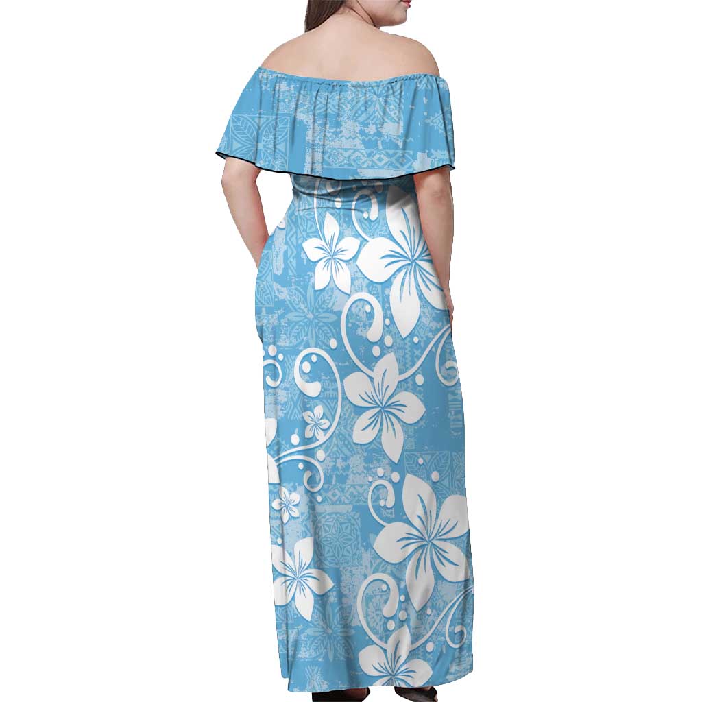 Fiji Tapa Pattern Off Shoulder Maxi Dress Plumeria Floral LT01 - Polynesian Pride