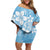 Fiji Tapa Pattern Off Shoulder Short Dress Plumeria Floral