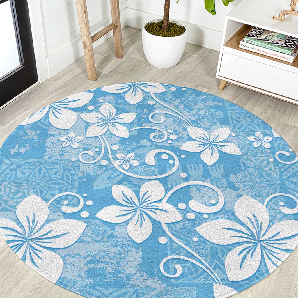 Fiji Tapa Pattern Round Carpet Plumeria Floral