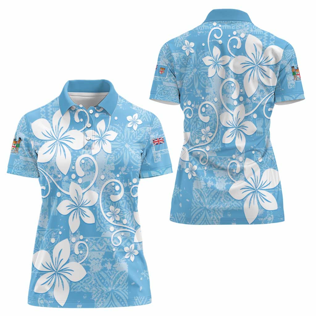 Fiji Tapa Pattern Women Polo Shirt Plumeria Floral