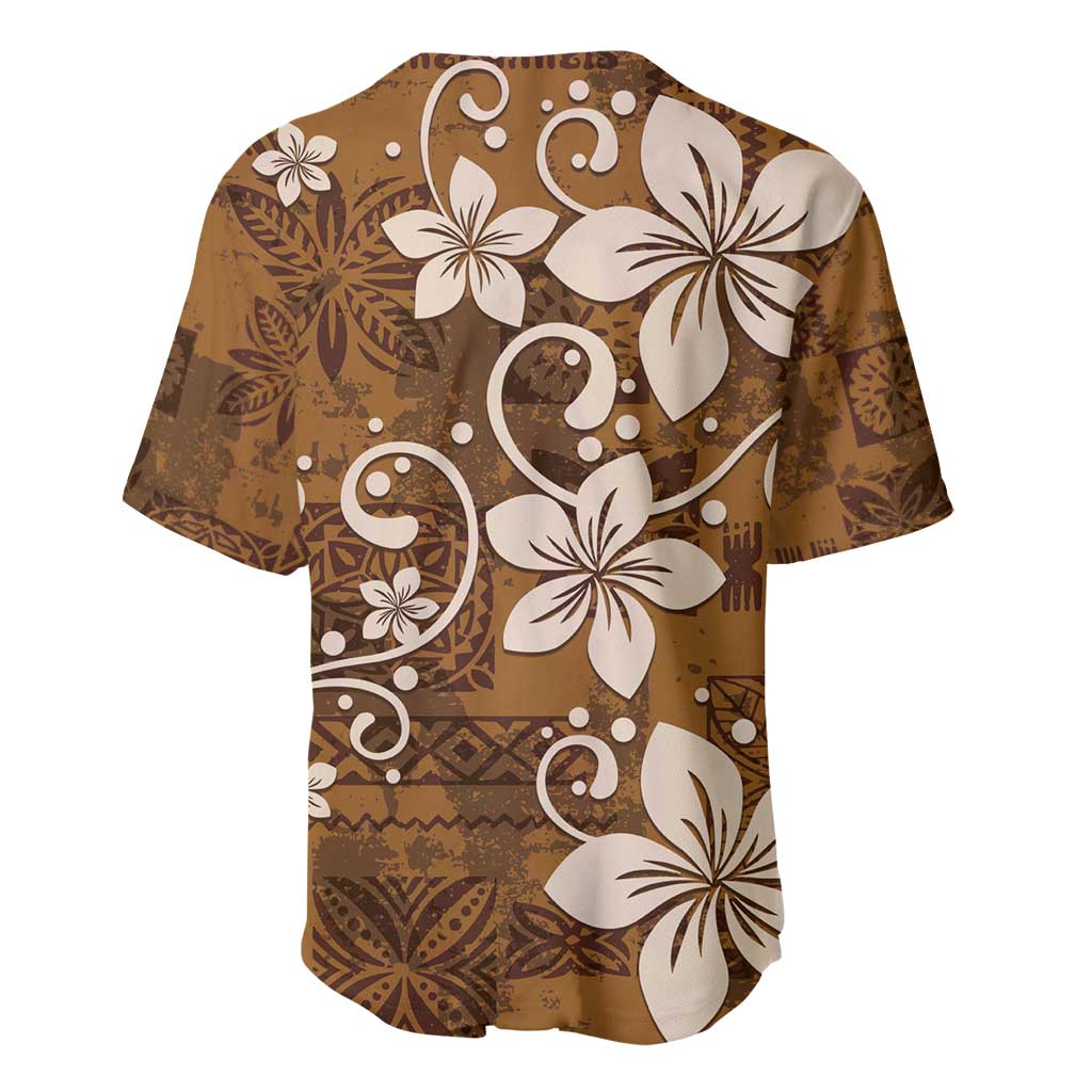 Plumeria Floral Tapa Pattern Vintage Gold Baseball Jersey