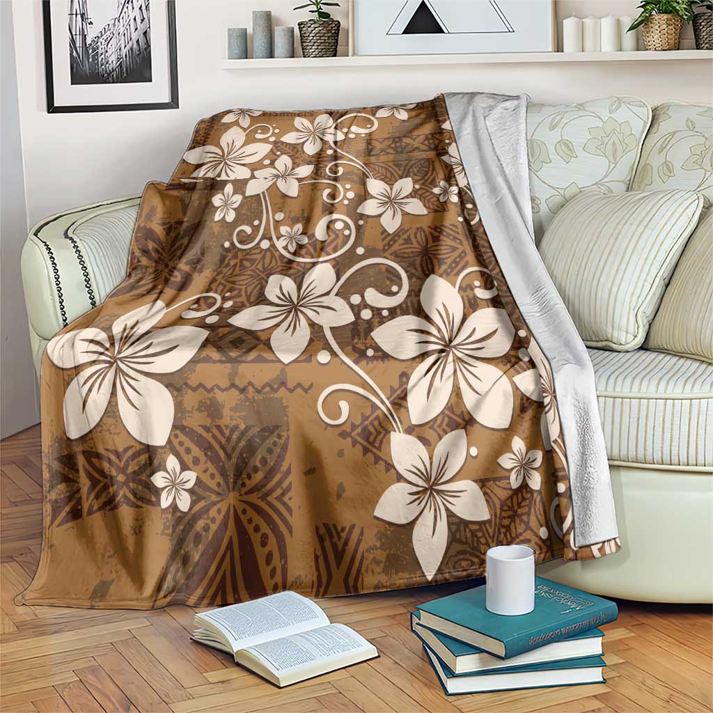 Plumeria Floral Tapa Pattern Vintage Gold Blanket