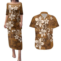 Plumeria Floral Tapa Pattern Vintage Gold Couples Matching Puletasi and Hawaiian Shirt LT01 Gold - Polynesian Pride