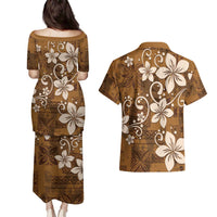 Plumeria Floral Tapa Pattern Vintage Gold Couples Matching Puletasi and Hawaiian Shirt LT01 - Polynesian Pride