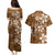 Plumeria Floral Tapa Pattern Vintage Gold Couples Matching Puletasi and Hawaiian Shirt