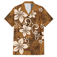 Plumeria Floral Tapa Pattern Vintage Gold Family Matching Long Sleeve Bodycon Dress and Hawaiian Shirt LT01 Dad's Shirt - Short Sleeve Gold - Polynesian Pride