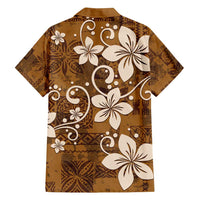 Plumeria Floral Tapa Pattern Vintage Gold Family Matching Long Sleeve Bodycon Dress and Hawaiian Shirt LT01 - Polynesian Pride