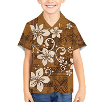 Plumeria Floral Tapa Pattern Vintage Gold Family Matching Long Sleeve Bodycon Dress and Hawaiian Shirt LT01 Son's Shirt Gold - Polynesian Pride