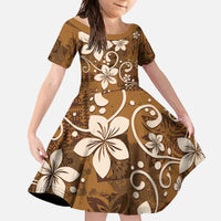 Plumeria Floral Tapa Pattern Vintage Gold Family Matching Mermaid Dress and Hawaiian Shirt LT01 Daughter's Dress Gold - Polynesian Pride