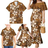 Plumeria Floral Tapa Pattern Vintage Gold Family Matching Mermaid Dress and Hawaiian Shirt LT01 - Polynesian Pride