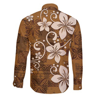Plumeria Floral Tapa Pattern Vintage Gold Family Matching Off The Shoulder Long Sleeve Dress and Hawaiian Shirt