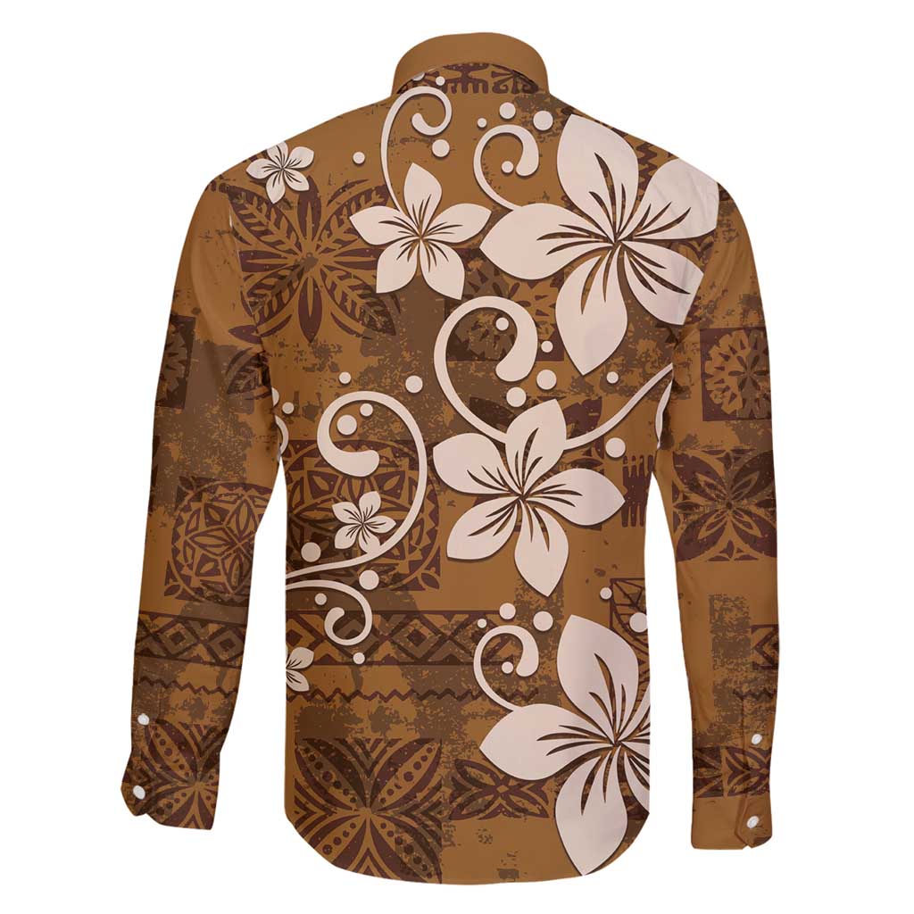 Plumeria Floral Tapa Pattern Vintage Gold Family Matching Puletasi and Hawaiian Shirt LT01 - Polynesian Pride