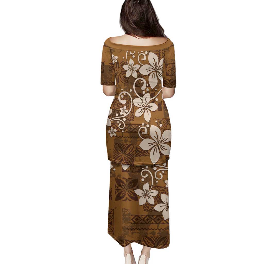 Plumeria Floral Tapa Pattern Vintage Gold Family Matching Puletasi and Hawaiian Shirt LT01 - Polynesian Pride