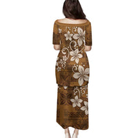 Plumeria Floral Tapa Pattern Vintage Gold Family Matching Puletasi and Hawaiian Shirt LT01 - Polynesian Pride
