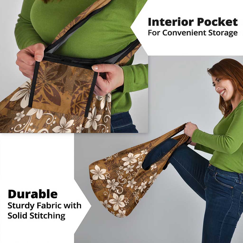 Plumeria Floral Tapa Pattern Vintage Gold Grocery Bag