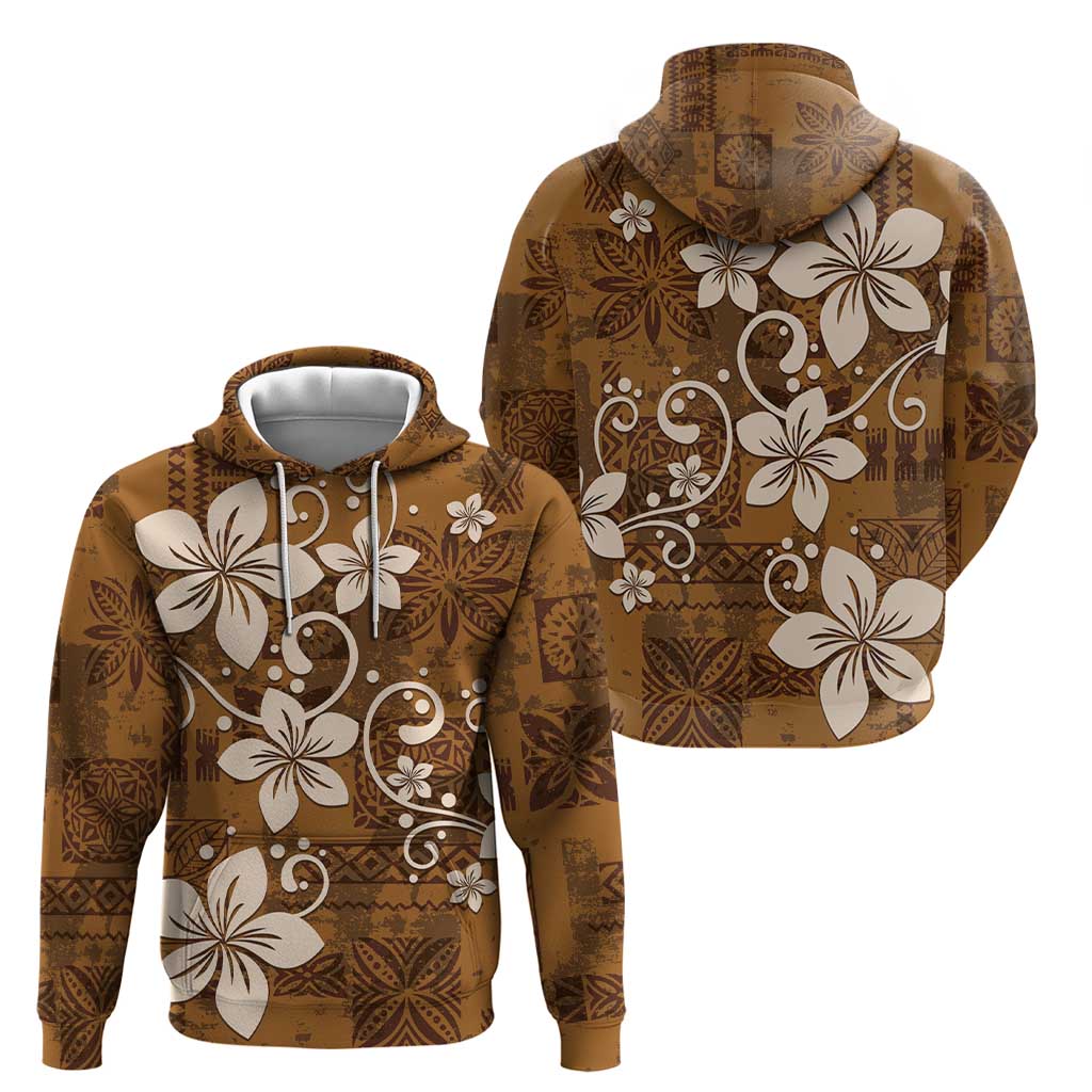 Plumeria Floral Tapa Pattern Vintage Gold Hoodie