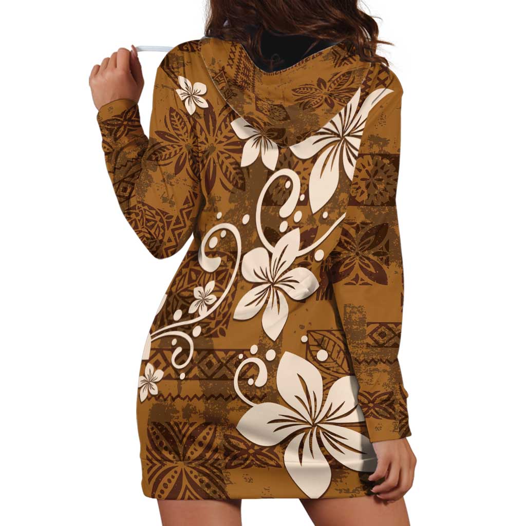 Plumeria Floral Tapa Pattern Vintage Gold Hoodie Dress