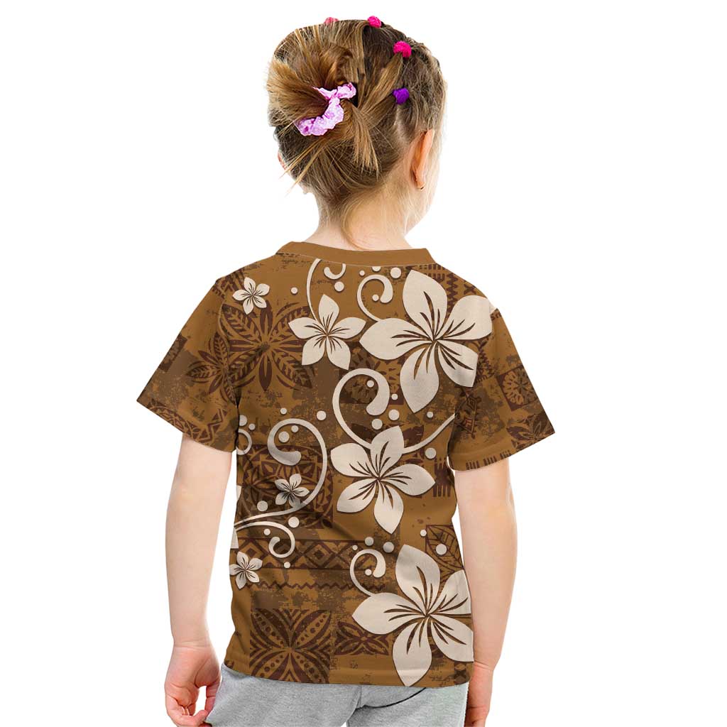 Plumeria Floral Tapa Pattern Vintage Gold Kid T Shirt