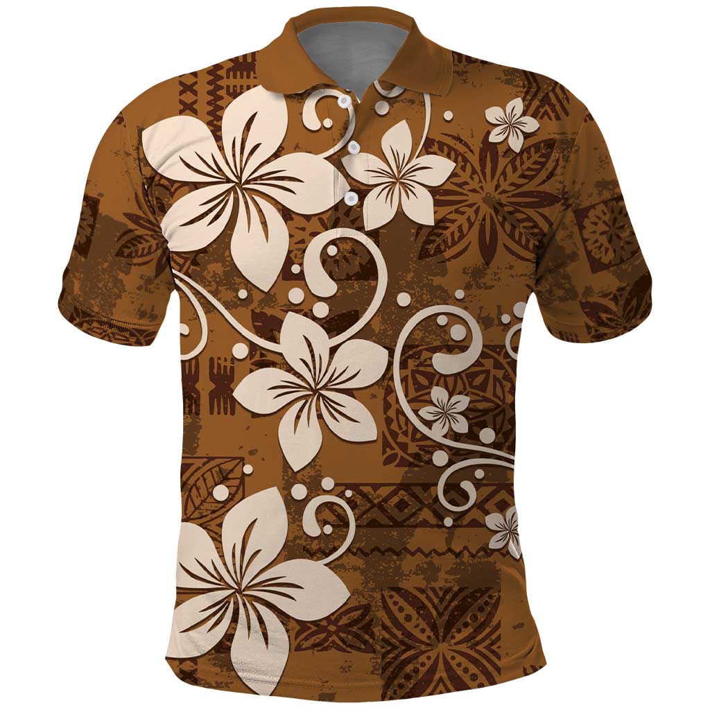 Plumeria Floral Tapa Pattern Vintage Gold Polo Shirt