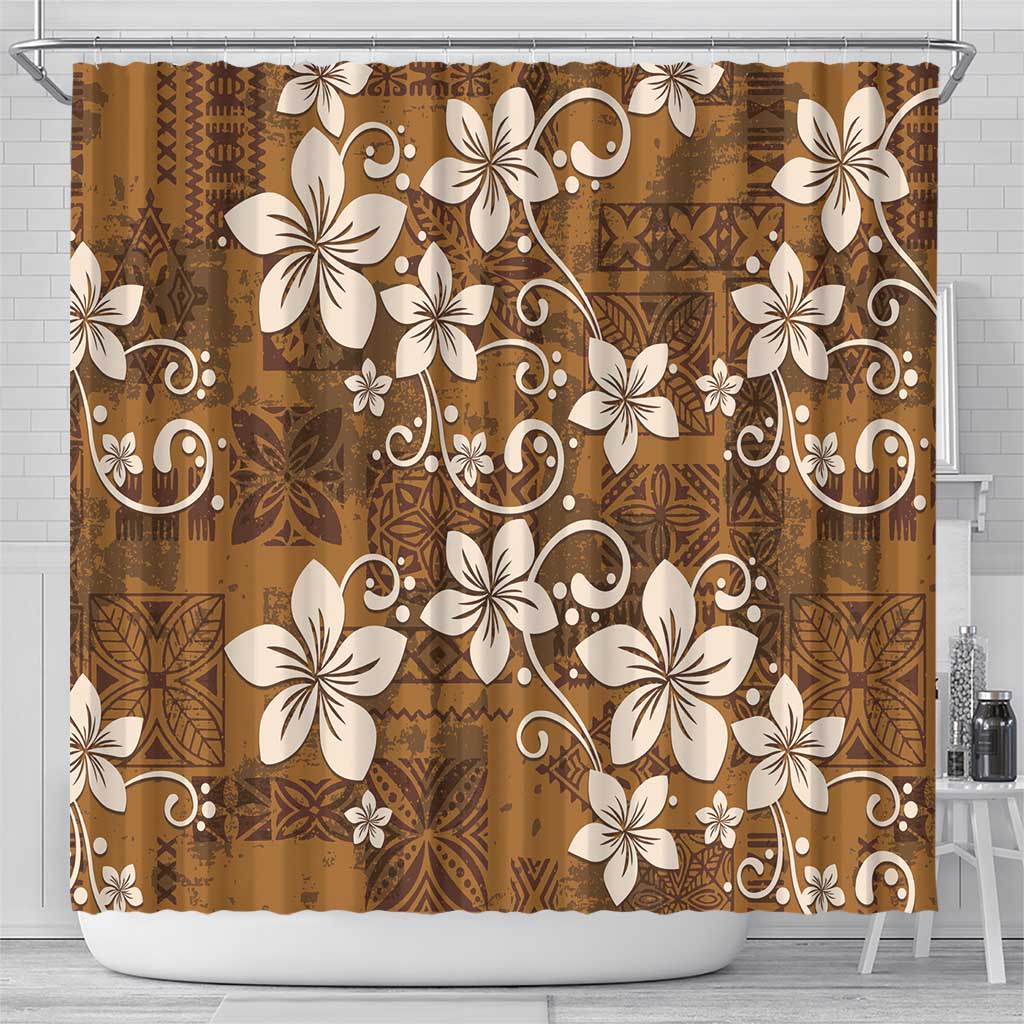 Plumeria Floral Tapa Pattern Vintage Gold Shower Curtain