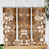 Plumeria Floral Tapa Pattern Vintage Gold Skinny Tumbler