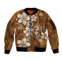 Plumeria Floral Tapa Pattern Vintage Gold Sleeve Zip Bomber Jacket LT01 Unisex Gold - Polynesian Pride
