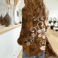 Plumeria Floral Tapa Pattern Vintage Gold Women Casual Shirt
