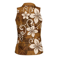 Plumeria Floral Tapa Pattern Vintage Gold Women Sleeveless Polo Shirt LT01 - Polynesian Pride