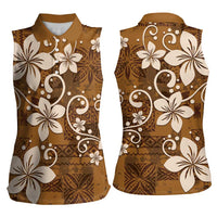 Plumeria Floral Tapa Pattern Vintage Gold Women Sleeveless Polo Shirt LT01 - Polynesian Pride