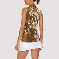 Plumeria Floral Tapa Pattern Vintage Gold Women Sleeveless Polo Shirt LT01 - Polynesian Pride