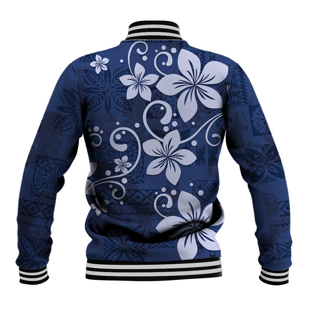 Plumeria Floral Tapa Pattern Navy Blue Baseball Jacket LT01 - Polynesian Pride