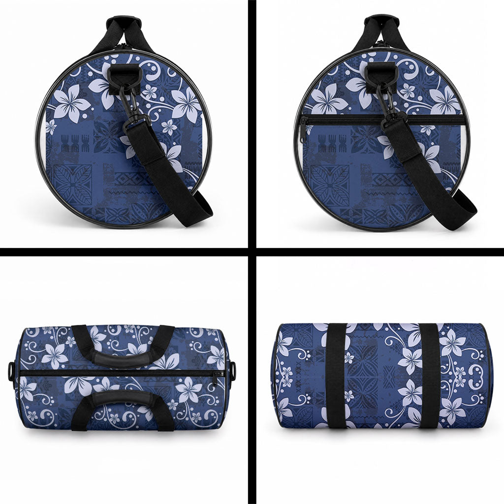 Plumeria Floral Tapa Pattern Navy Blue Duffle Bag LT01 - Polynesian Pride