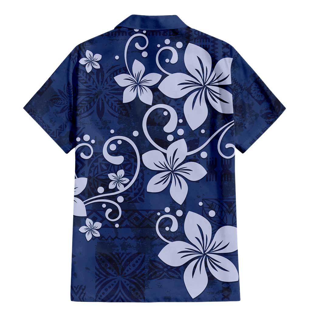 Plumeria Floral Tapa Pattern Navy Blue Family Matching Mermaid Dress and Hawaiian Shirt LT01 - Polynesian Pride