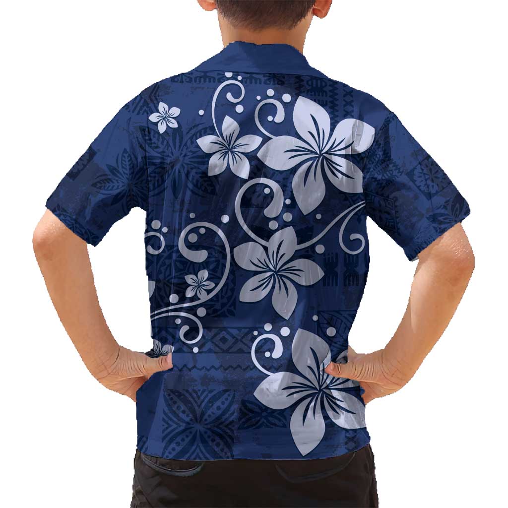 Plumeria Floral Tapa Pattern Navy Blue Family Matching Puletasi and Hawaiian Shirt LT01 - Polynesian Pride