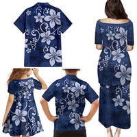 Plumeria Floral Tapa Pattern Navy Blue Family Matching Puletasi and Hawaiian Shirt LT01 - Polynesian Pride