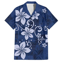 Plumeria Floral Tapa Pattern Navy Blue Family Matching Puletasi and Hawaiian Shirt LT01 Dad's Shirt - Short Sleeve Blue - Polynesian Pride
