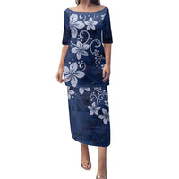 Plumeria Floral Tapa Pattern Navy Blue Family Matching Puletasi and Hawaiian Shirt LT01 Mom's Dress Blue - Polynesian Pride