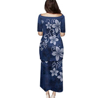Plumeria Floral Tapa Pattern Navy Blue Family Matching Puletasi and Hawaiian Shirt LT01 - Polynesian Pride