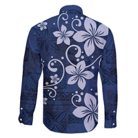 Plumeria Floral Tapa Pattern Navy Blue Family Matching Short Sleeve Bodycon Dress and Hawaiian Shirt LT01 - Polynesian Pride